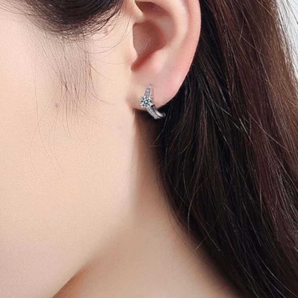 🌟 Sterling Silver Huggie Hoop CZ Earrings - Picture 2 of 5